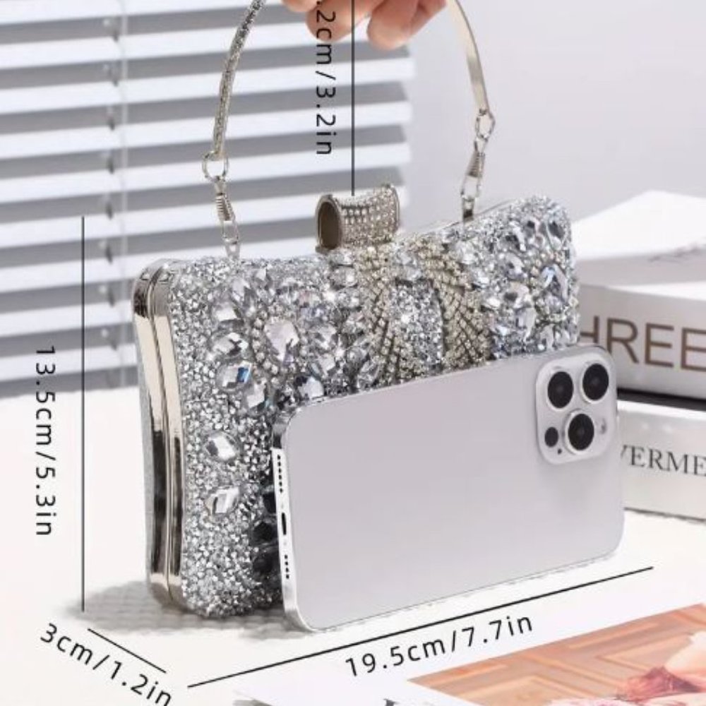 P594-GORGEOUS Rhinestone Flower Bling Bag-Wrist or Shoulder - Picture 2 of 7